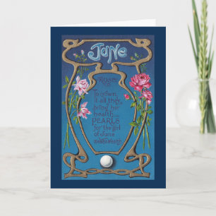 June Birthday Pearl and Roses Card