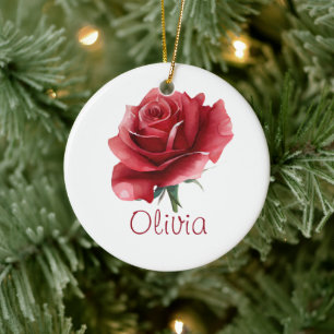 JUNE Birthday Rose Flower Red Floral Nursery Decor Ceramic Tree Decoration