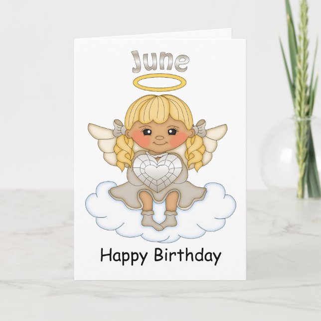 June Birthstone Angel Blonde Birthday Card (Front)