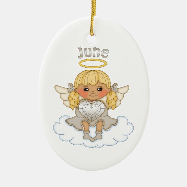 June Birthstone Angel Blonde Ceramic Tree Decoration (Front)
