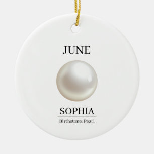 June Birthstone Birthday Name Pearl Ceramic Tree Decoration