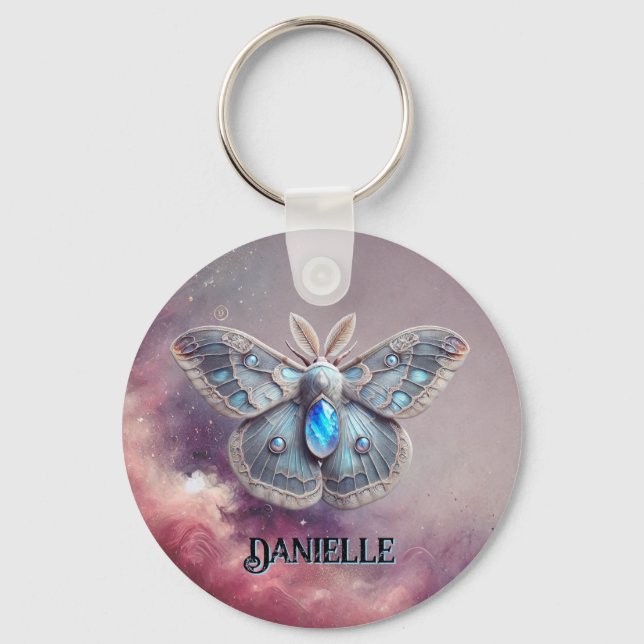 June Birthstone Keychain - Moonstone Moth Design (Front)