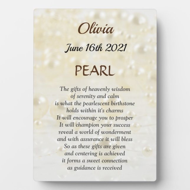June Birthstone Pearl design Plaque (Front)