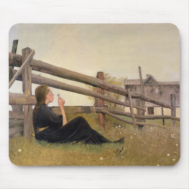 June. Girl Blowing Dandelion Seeds, 1899 Mouse Mat (Front)