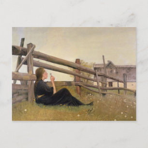 June. Girl Blowing Dandelion Seeds, 1899 Postcard