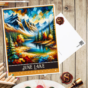June Lake, California Vintage Painting Postcard