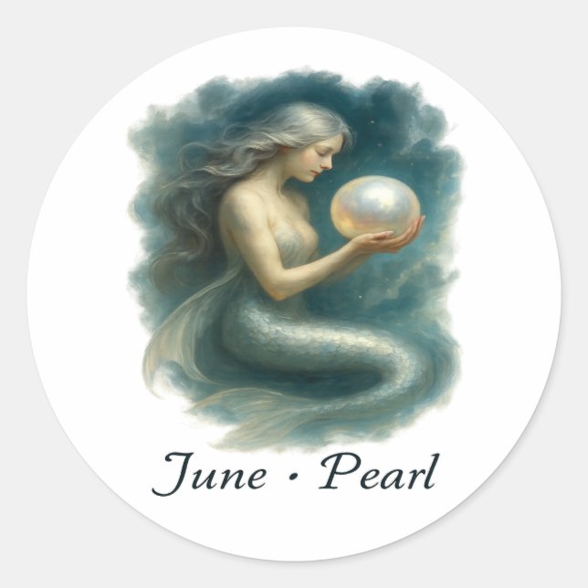 June Pearl – Enchanted Mermaid & Birthstone Classic Round Sticker (Front)