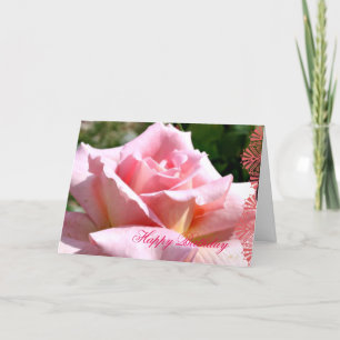 June Pink Rose Language of Flowers Birthday Card