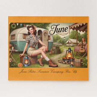 June Retro Summer Camping Pin-Up Girl  Jigsaw Puzzle