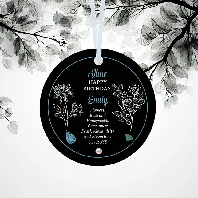 June Rose and Honeysuckle Birthday Keepsake Metal Tree Decoration (June Rose and Honeysuckle Floral | Gemstone Birthday Keepsake Metal Ornament)
