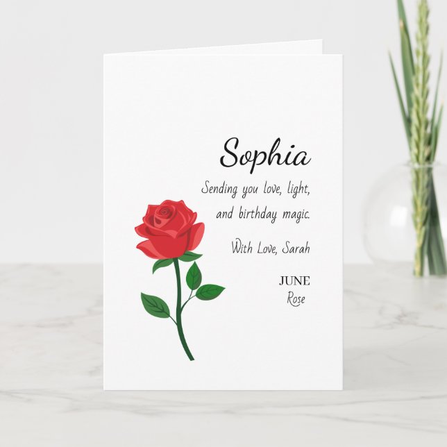 June Rose Personalised Birthday Card (Front)