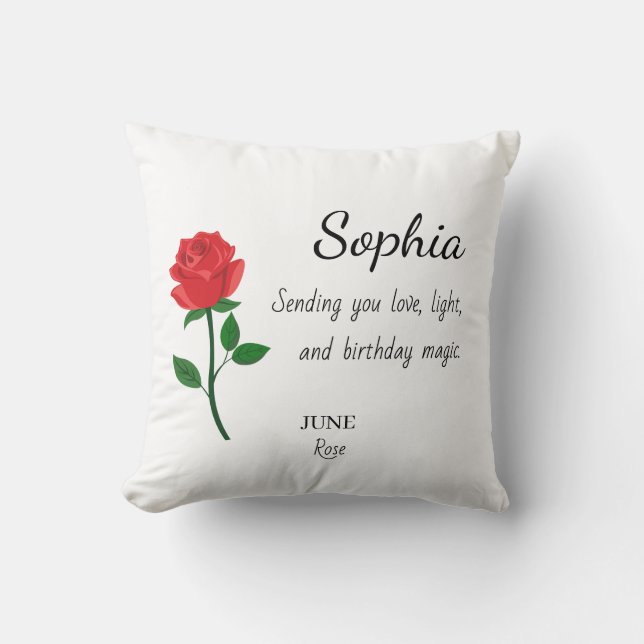 June Rose Personalised Birthday Cushion (Front)
