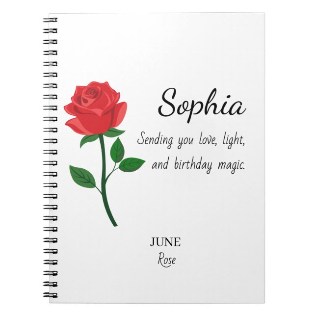 June Rose Personalised Birthday Notebook (Front)