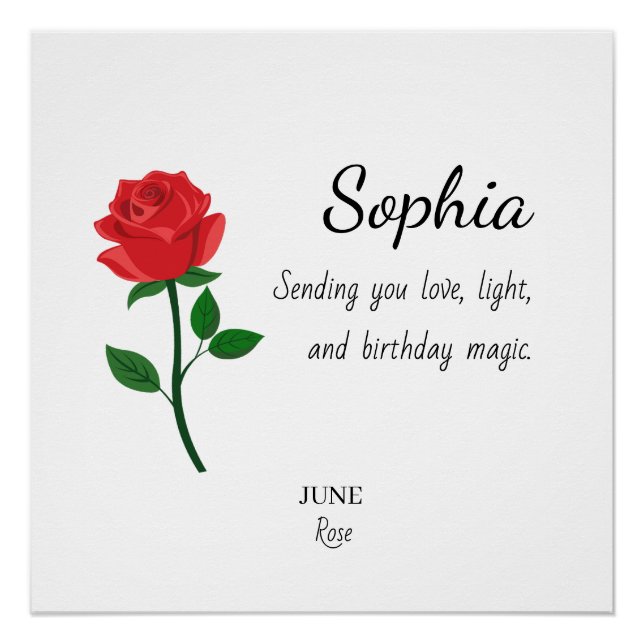 June Rose Personalised Birthday Poster (Front)