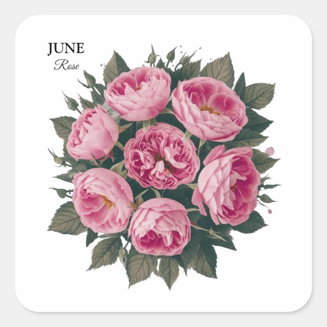 June Rose: Personalized Birthday Bloom Square Sticker (Front)