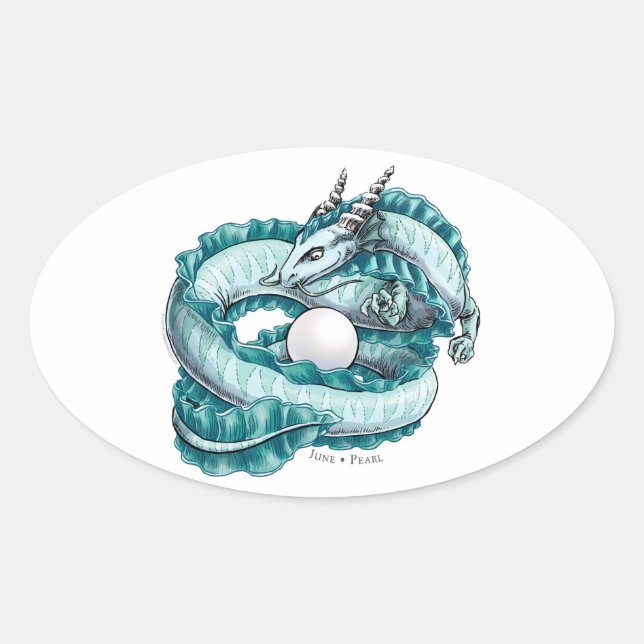June’s Birthstone Dragon: Pearl Oval Sticker (Front)