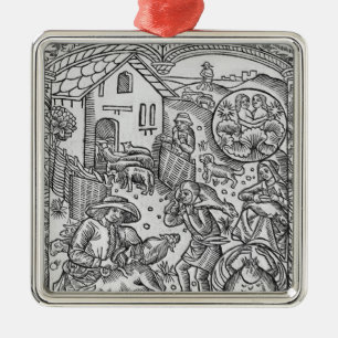 June, sheep shearing, Gemini Metal Tree Decoration