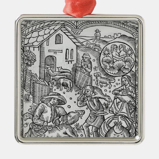 June, sheep shearing, Gemini Metal Tree Decoration (Front)