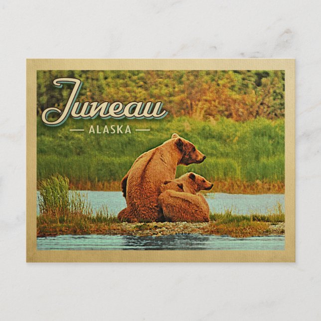Juneau Alaska Bears Vintage Travel Postcard (Front)