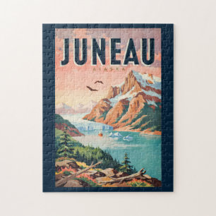 Juneau Alaska Glacier Illustration Travel Art Vint Jigsaw Puzzle