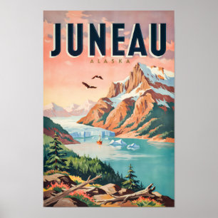 Juneau Alaska Glacier Illustration Travel Art Vint Poster