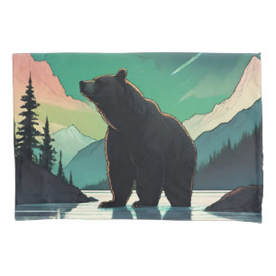 Juneau Alaska grizzly bear aurora northern lights  Pillowcase