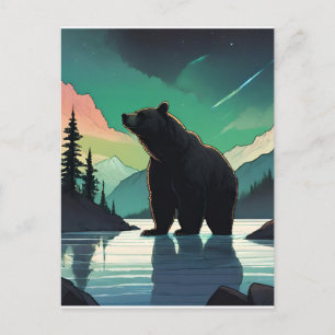 Juneau Alaska grizzly bear aurora northern lights  Postcard