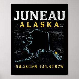 Juneau Alaska Map Coordinates, Travel Poster