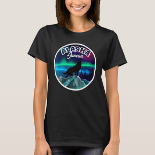 Juneau Alaska Northern Lights Wolf T-Shirt