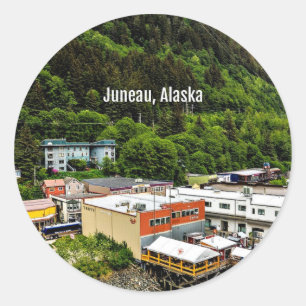 Juneau, Alaska, photograph of the town Classic Round Sticker