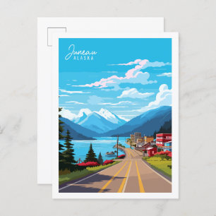 Juneau Alaska USA vintage travel illustration Postcard