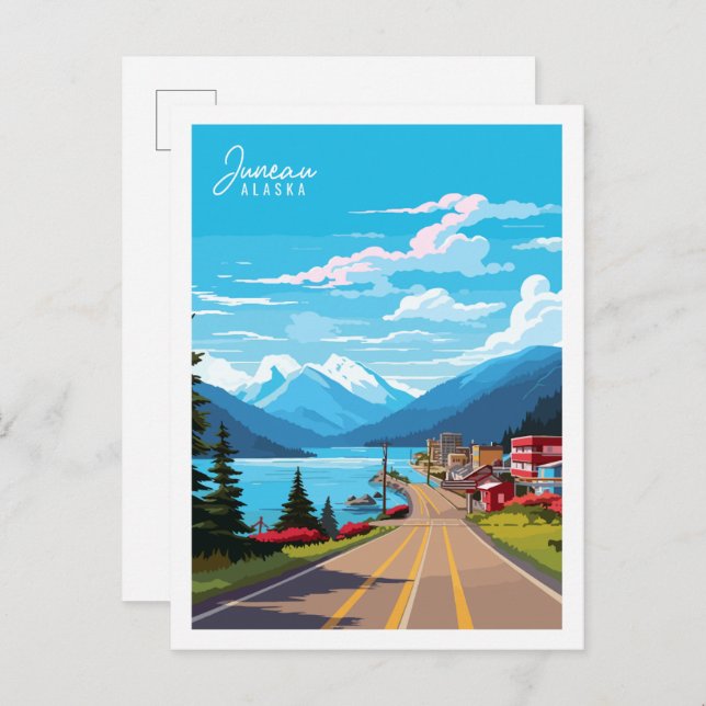 Juneau Alaska USA vintage travel illustration Postcard (Front/Back)