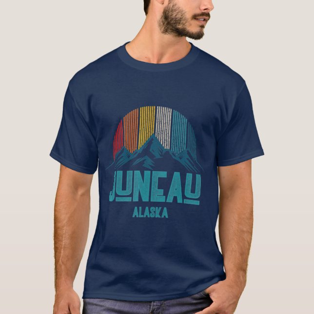 Juneau Alaska Vintage Mountains Nature Hiking T-Shirt (Front)
