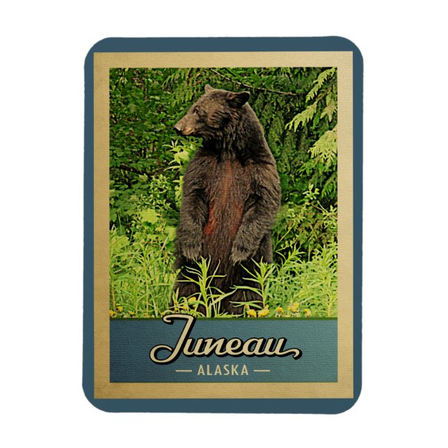 Juneau Alaska Vintage Travel Bear Magnet (Vertical)