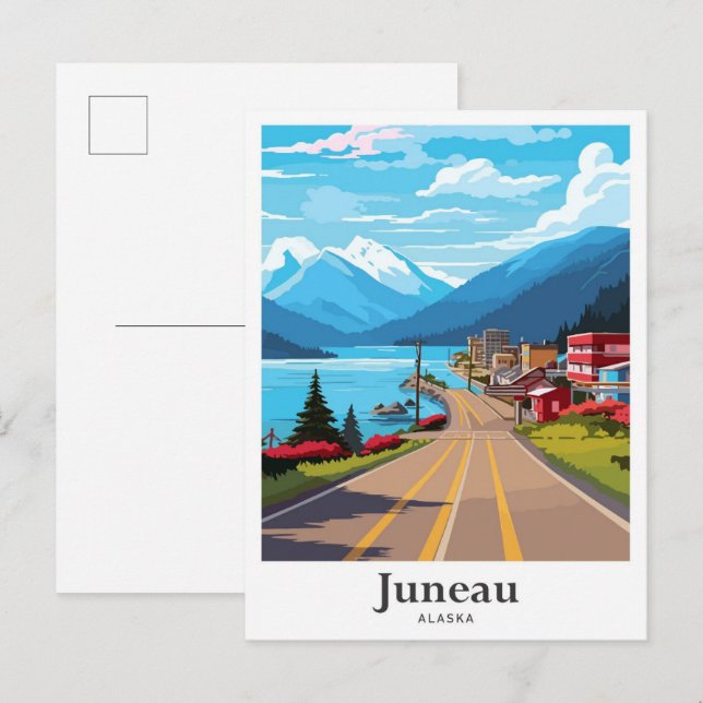 Juneau Alaska Vintage Travel Illustration Postcard (Front/Back)