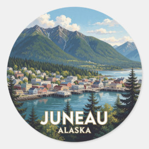 Juneau Alaska Waterfront Mountain Views Classic Round Sticker