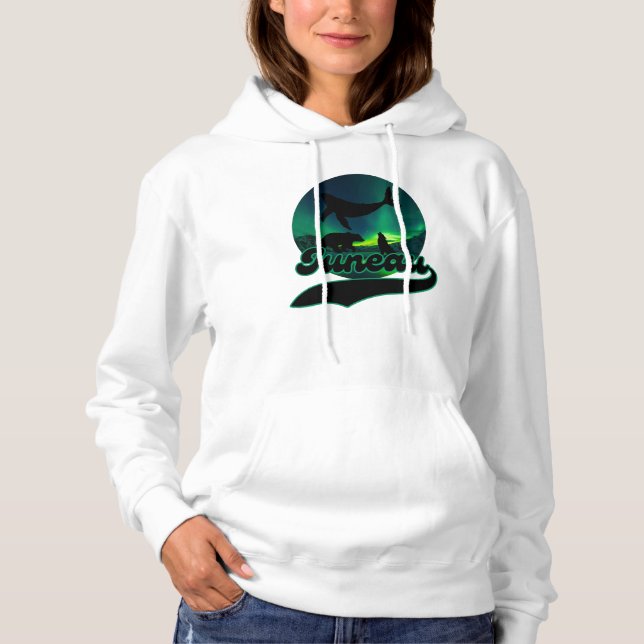 Juneau Alaska Whale Wolf Bear Aurora Northern Ak Hoodie (Front)