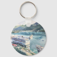 Juneau Cruise Port Watercolor Art Keychain