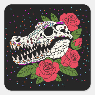 June's Rose & Crocodile Skull Square Sticker