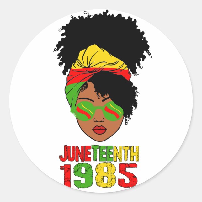 Juneteenth 1865 Afro Woman Classic Round Sticker (Front)