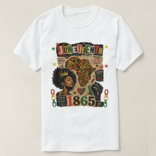 Juneteenth 1865 Black Afro Queen African kente map T-Shirt