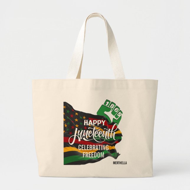 JUNETEENTH African American Flag Large Tote Bag (Front)