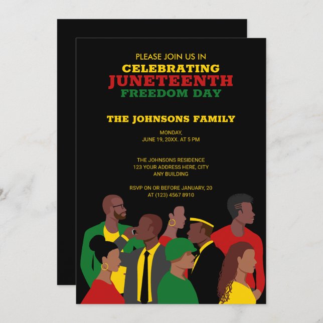 Juneteenth | African American Freedom Day Black Invitation (Front/Back)