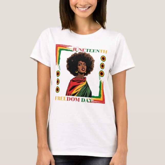 Juneteenth  afro woman draped in freedom flag T-Shirt (Front)