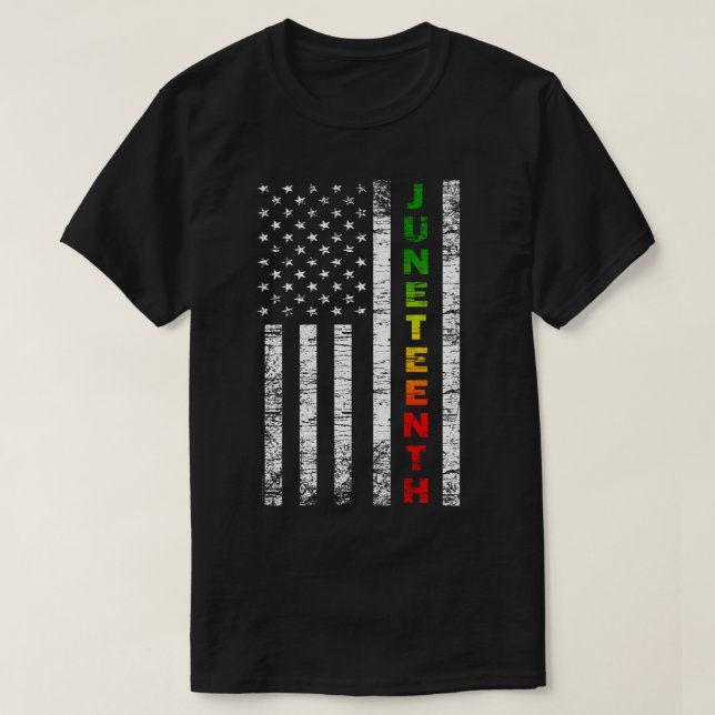 Juneteenth Black African American US Flag T-Shirt (Design Front)