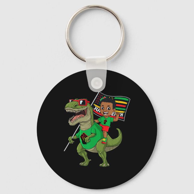 Juneteenth Black King Riding T Rex Dino Fun Boys K Key Ring (Front)