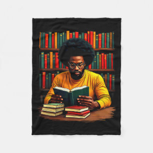 Juneteenth Black Man Reading Books  Fleece Blanket
