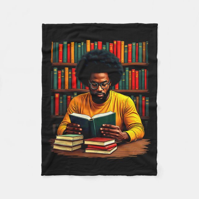 Juneteenth Black Man Reading Books  Fleece Blanket (Front)