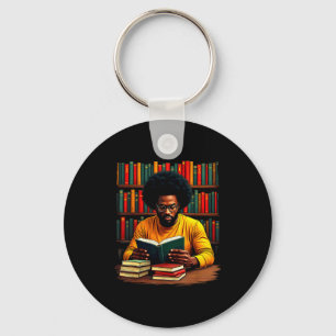 Juneteenth Black Man Reading Books Key Ring