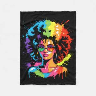 Juneteenth Black Queen Afro Pride Art Dripping Mel Fleece Blanket